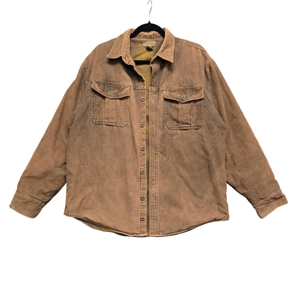 Vintage Distressed Corduroy Shirt Flannel Lined Gorpcore Earth Brown Rustic